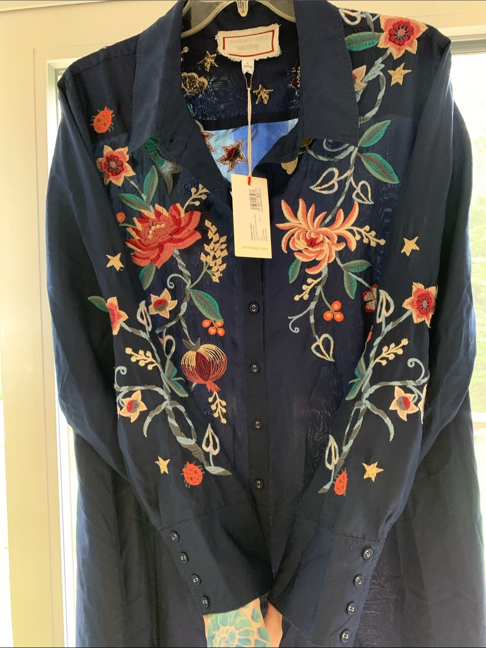 Johnny Was Navy Embroidered Floral Dress - Picture 7 of 8